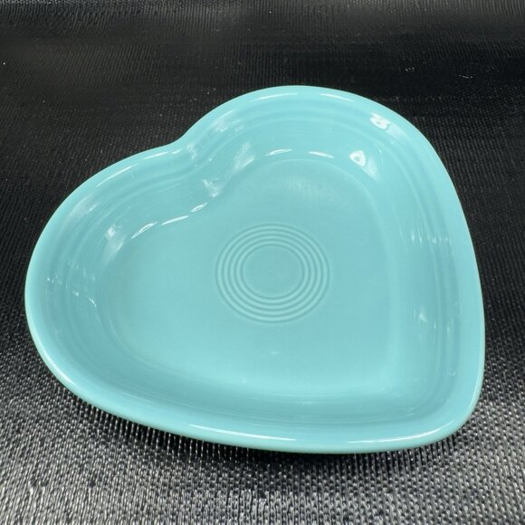 Fiestaware Turquoise Heart Bowl Fiesta Blue Dish Bowl USA Ceramic 7inch Dish VTG - Picture 1 of 12